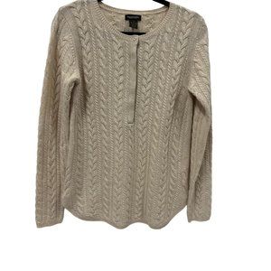 Philosophy 100% Cashmere Cable Knit Sweater Henley Style, Oatmeal, Size M